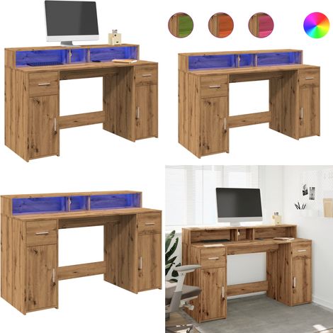 vidaXL Bureau avec lumières LED chêne artisanal bois d'ingénierie (1/5)