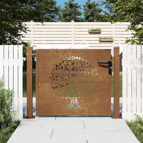 Portail de jardin 100x75 cm en acier Corten, motif arbre