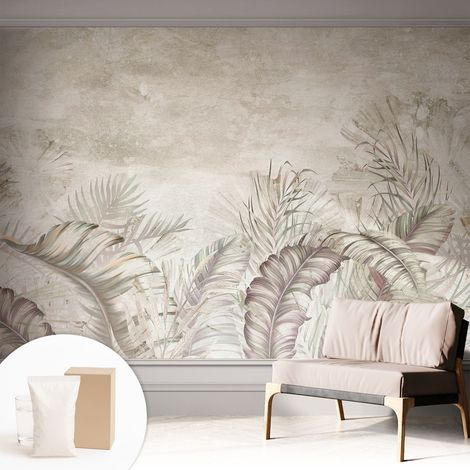 Fototapete Vliestapete mit Kleber - modern Wohnzimmer - Wanddekoration - einfach anzubringen Dekorative Blätter 312x219 cm (1/5)