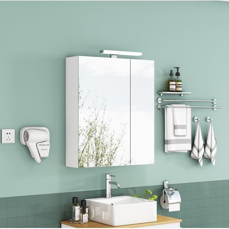Armario de baño con espejo de pared 60x16x70 cm MDF y vidrio blanco LED - MEUBLIV (1/5)