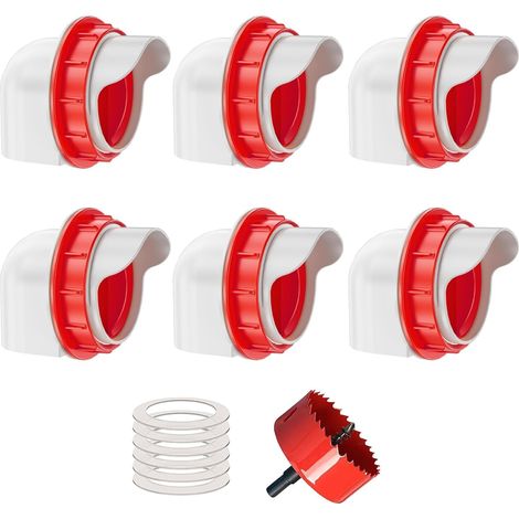 Mangeoire Poules 6Ports, Mangeoire Poule Automatique, DIY Mangeoire à volaille Gravité Kit pour Seaux Tonneaux Bacs (1/5)