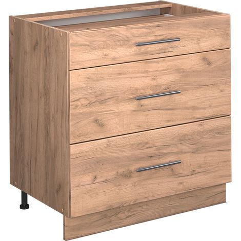 Meuble cuisine Fame-Line, Chêne de force doré, 80cm avec 3 tiroirs, sans PT, Vicco