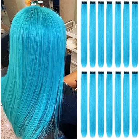 16 Mèches de Cheveux à Clip Colorées, 22 Pouces Mèches Colorées, Extensions Lisses et Longues Résistantes à la Chaleur, Accessoires Capillaires Synthétiques pour Filles et Femmes, Déco de Fête (16 Piè (1/5)