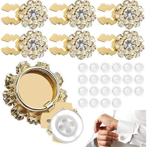 Lot de 6 cache-boutons avec strass et base dorée, pour la couture et la décoration de chemisiers pour femmes. Accessoires de décoration artisanaux brillants et raffinés, adaptés à la couture et à la (1/5)