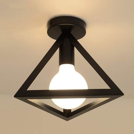 Deckenleuchte Industrielle Deckenlampe Dreieck Käfig Lampenschirm Retro Deckenleuchte E27 für Schlafzimmer Küche Wohnzimmer (Schwarz)