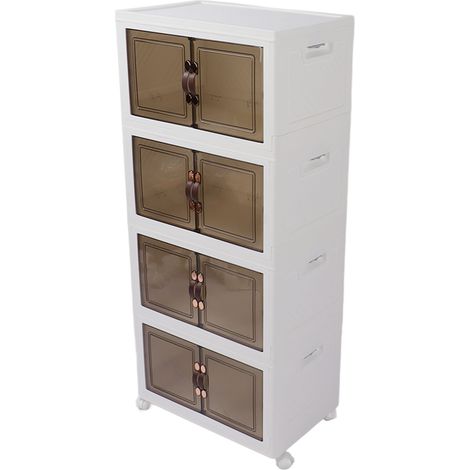 Bacs de rangement pliables et empilables, anti-poussière, avec couvercles, 4 roulettes, grande capacité, épais, 4 niveaux, 45 x 30 x 100 cm (1/5)