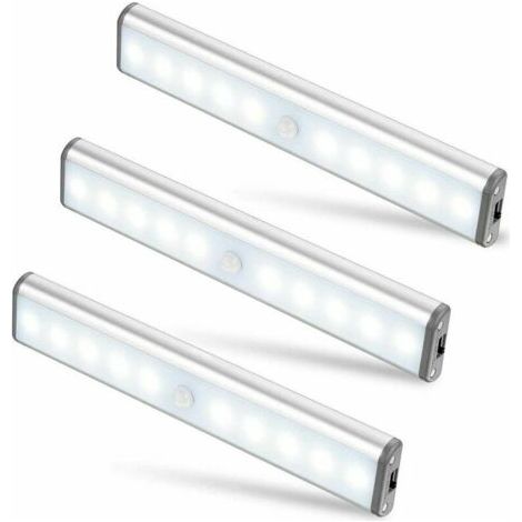 Éclairage d'armoire à trois 10 LED, sans fil, USB rechargeable, magnétique, détecteur de mouvement, 2 modes d'éclairage, po (1/5)