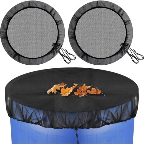 2 Pièces Filet pour Citerne de Pluie, Diamètre 95 CM Filet Recuperateur Eau avec Cordon de Serrage, Réglable Filets pour Baril de Pluie, Contre Les Feuilles, Les moustiques(Noir) (1/5)