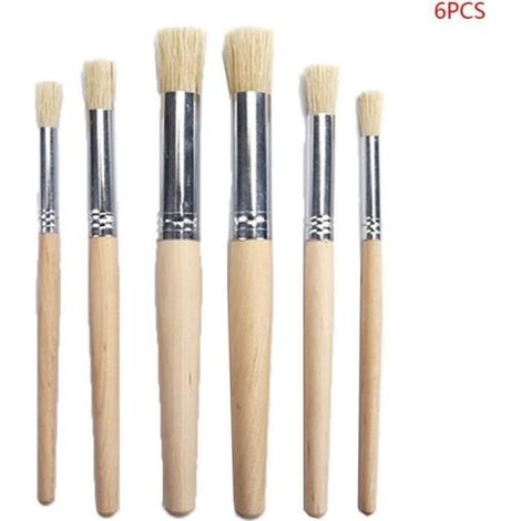 Brushes, 6 Pieces - Watercolor Acrylic Paint Stencil Set, Different Size Brushes, Wooden Handles [251] (1/4)