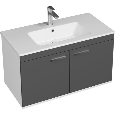 RUBITE Meuble salle de bain simple vasque 2 portes gris anthracite largeur 90 cm