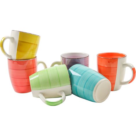 Porzellan Kaffeebecher 6er Set - bunt - Kaffeetasse Kaffe Pott Mug Tasse Becher farbig