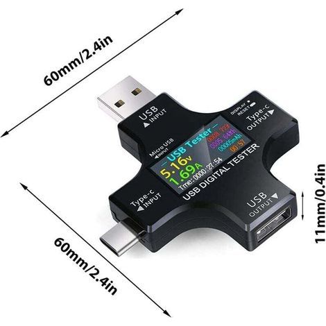 Testeur USB Multimètre USB C Meter de Courant et de Tension 3.3-30V 0-5.1A Tester 2 en 1 Voltmetre Amperemetre Capacité Alimentation Wattmètre Chargeur Détecteur (1/4)