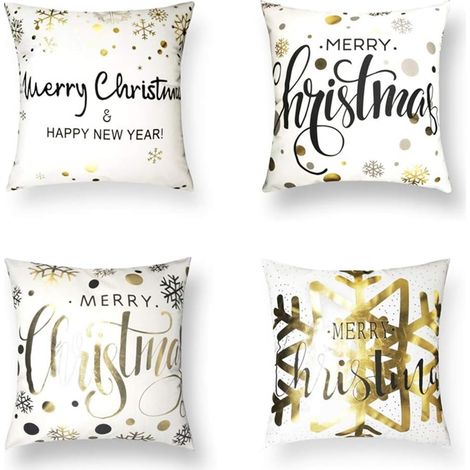 Décor à la maison Coussins de Nol Coton Lin Décor Taies d'oreiller 4pcs (1/5)