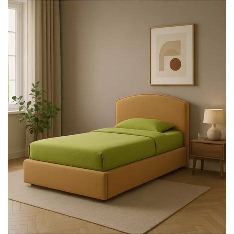 letto singolo con contenitore "moon" rivestito in tessuto arancio 90x190 cm (1/4)