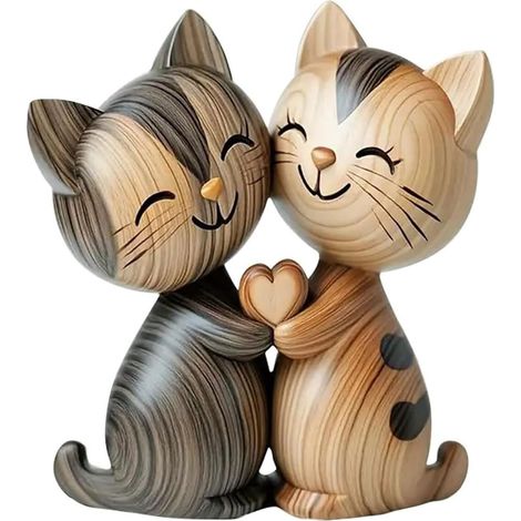 Decorazione da scrivania a forma di gatto, scultura in legno di una coppia di gatti, coppia di gatti 2D, decorazione per ufficio, poster decorativo in legno per tavolo, libri, amanti degli animali, so