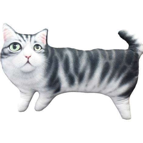 Simpatico cuscino a forma di gatto 3D, cuscino a forma di gatto con fiori grigi 37x23