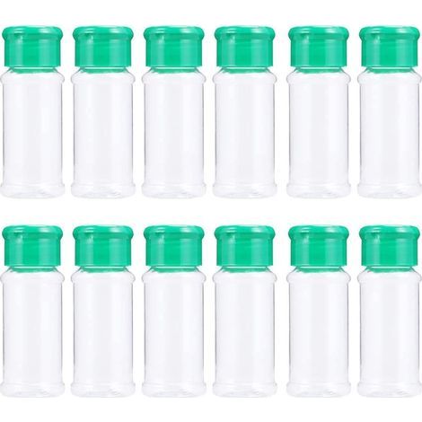 12 boîtes à épices vides en plastique (bouteilles, tasses, etc.) avec couvercle, pour épices, sel, poivre, poudres, herbes et autres condiments, 100 ml. (1/4)