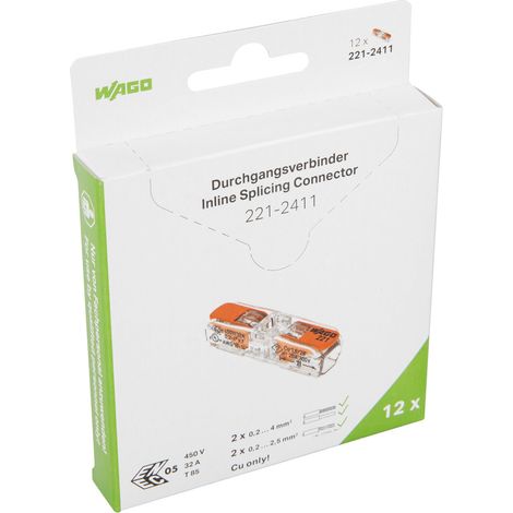 WAGO Durchgangsverbinder 221-2411/995-012 Hebel max 4mm² transparent 12 Stk
