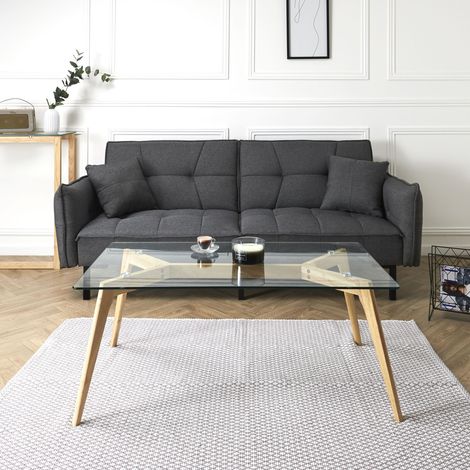 Table Basse - HOME DECO FACTORY - Rectangulaire - En Verre et Bois - Marron et Transparent (1/7)