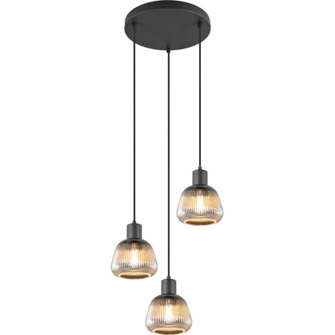 Suspension rétro ronde noire verre 3xE27 Trio Tarifa (1/5)