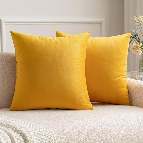 Set mit 2 dekorativen Samtkissenbezügen für Sofa, weiche und bequeme Kissenbezüge, Wohn- oder Schlafzimmerdekoration, 40 x 40 cm, Gelb und Orange