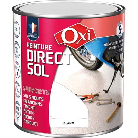 Peinture direct sol satin 500ml blanc – Résistante aux UV et au trafic intense – Formule microporeuse pour entretien facile – OXI - SOL 500 ML