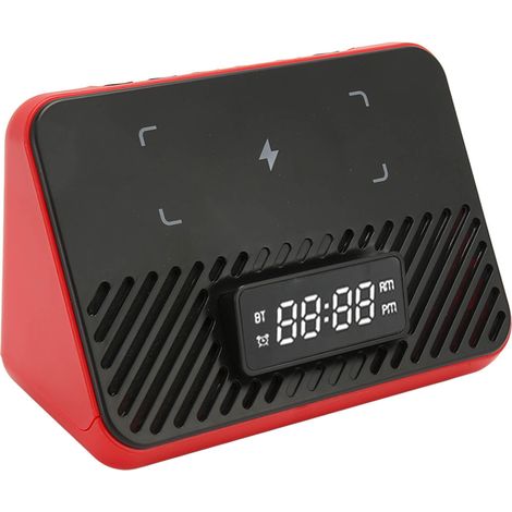 Station de charge sans fil 15 W 3 en 1 avec chargeur de téléphone sans fil, haut-parleur Bluetooth et réveil numérique rouge