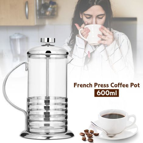 Cafetière à piston portable en acier inoxydable et verre (600 ml) (1/5)