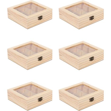 6x Aufbewahrungsbox aus Holz für Teebeutel, Schmuck und Zuckerpäckchen (9 Fächer) (1/5)