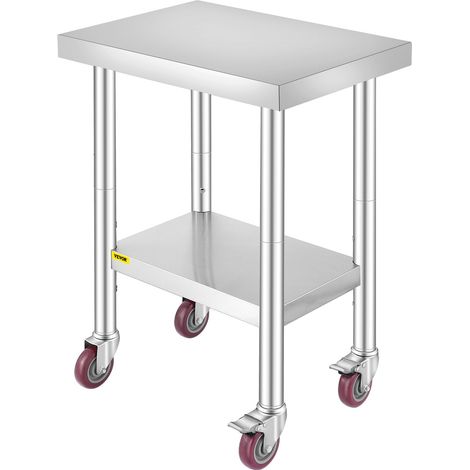 Table de Travail Cuisine 61x46x86 cm Table de Travail Inox avec Roulettes et Freins Capacité de Charge 100 kg pour Préparation des Repas Cafétérias Hôtels Hôpitaux Cliniques Restaurant (1/5)