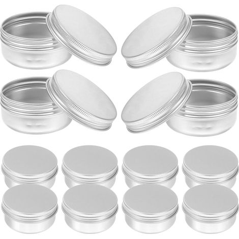 18 latas redondas de aluminio plateado (50 g cada una) con tapas a prueba de fugas, ligeras, pequeñas y aptas para especias y geles, ideales para guardar y transportar fácilmente. (1/5)