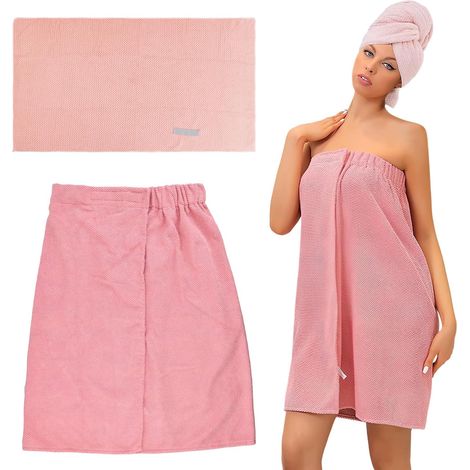 Serviette de bain et accessoires de sauna : kilt femme, éponge boutonnée réglable, avec bonnet de douche. Peignoir pour plage, pisci (1/5)