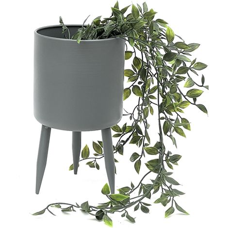 DanDiBo Blumentopf mit Füßen Pflanztopf Blumenkübel mit Beinen Metall Grau 27 cm 96260 L Modern Pflanzenständer
