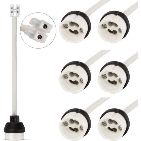 GU10 Support de lampe, 0.75mm² 15CM/150MM fil, GU10 Connecteur base en créramique pour ampoule GU10, 0-250V, 2A, 6 Paquets (1/4)
