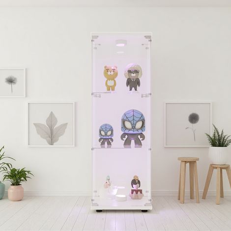 Fortuna Lai – Vitrine en verre trempé 125x43x37 cm – Éclairage LED personnalisable – Verrouillage intégré – 3 étagères pour objets de valeur – Blanc (1/5)