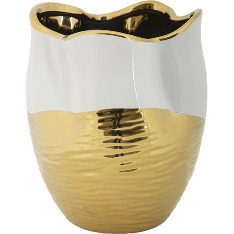 Vaso Lux in ceramica bianca e oro 20x25 cm