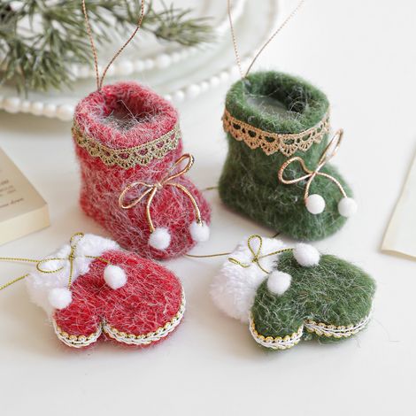 2 Sets Weihnachtsdekoration, Christbaumschmuck, Kleiderbügel, Filz-Weihnachtsstiefel und -Handschuhe (1/5)