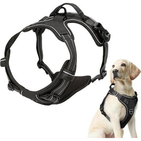 Mittelgroßes Hundegeschirr, Anti-Zug-Hundegeschirr, leicht anzulegen, mit Griff, reflektierendes Hundegeschirr (1/4)