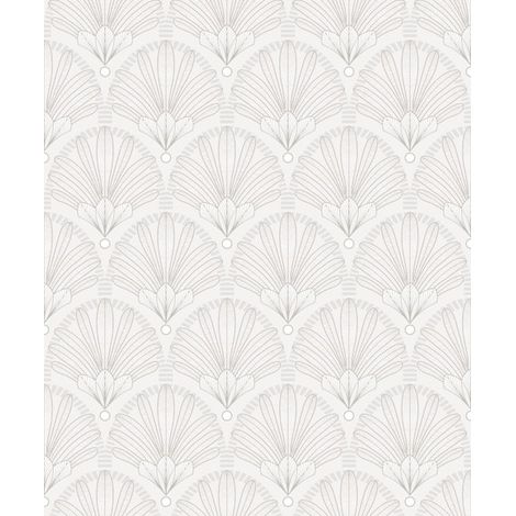 Papier peint éventails Art Nouveau blanc nacré