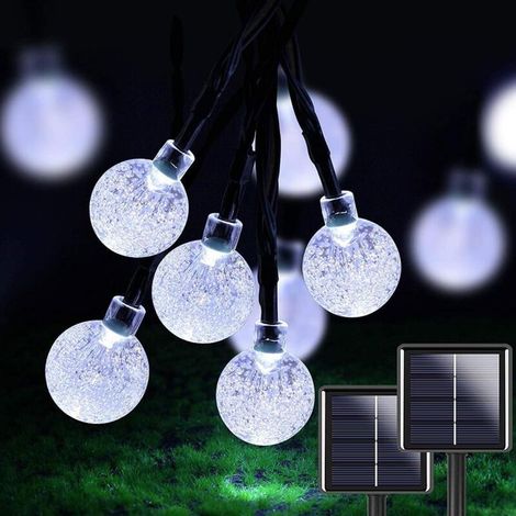 2 Pcs 50 LED 32FT Boules Cristal Solaires Guirlandes Lumineuses Extérieur Étanches avec 8 Modes Éclairage pour Jardin Cour (1/5)