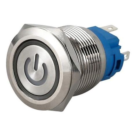 Interrupteur à bouton-poussoir étanche 220 V avec LED, symbole d'alimentation, en acier inoxydable, à verrouillage momentané, IP67, pour applications industrielles, automobiles, marines et bricolage. (1/5)