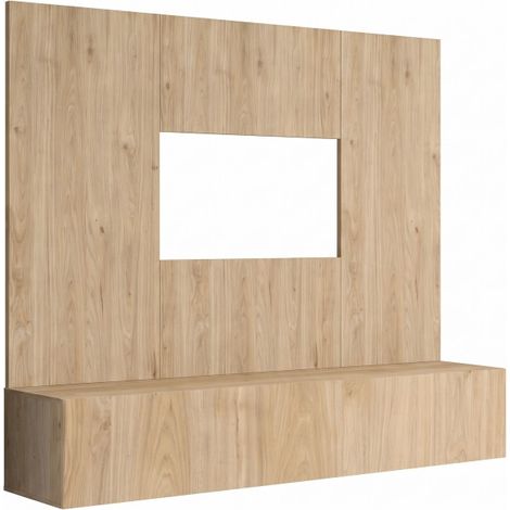 Ensemble meuble TV mural Fly B - Bois MDF chêne Hickory Jackson - 160 x 148 x 40 cm - Livraison gratuite (1/2)