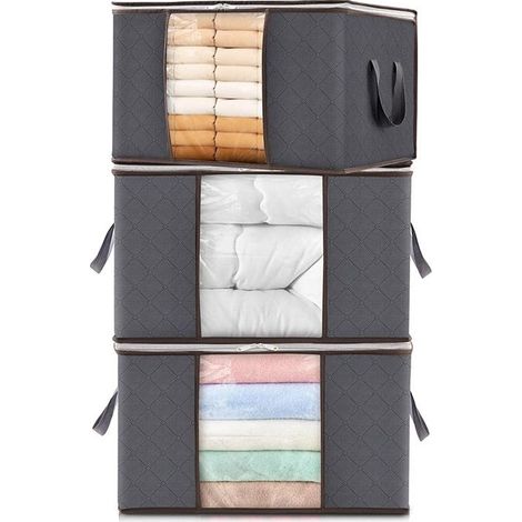 Sac de Rangement Vetement, Boite Rangement Pliable, Grand Caisse Rangement Cartons pour Couvertures Jouets Vêtements, 60 L, Lot de 3 (1/5)