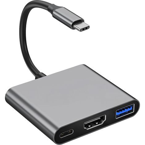 USB-C-auf-HDMI-Adapter, digitaler USB-C-AV-Multiport-Adapter mit HDMI 4K@30Hz PD 100W Ladefunktion und USB 3.0-Anschluss, 3-in-1-Multiport-Hub für MacBook Air/Pro, iPad, Laptop, Samsung, HP Surface (1/5)