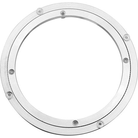 35,6 cm drehbare Tischplatte aus 10 mm starker Aluminiumlegierung. Korrosionsbeständig. Geeignet für Holz-, Glas- und Marmoroberflächen.
