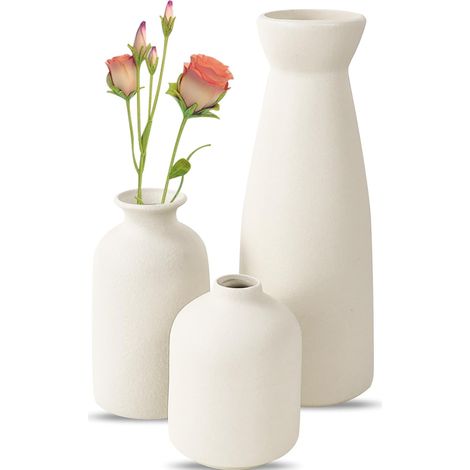 Lot de 3 petits vases en céramique, vases décoratifs à fleurs blanches, modernes, rustiques, pour décoration de la maison, vases décoratifs pour l'herbe de Pampas, l'herbe et les fleurs (1/5)