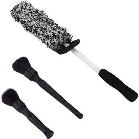 Jeu de 3 brosses de détail pour jantes, nettoyage auto habitacle et écussons, outil de récurage polyvalent pour tableau de bord. (1/5)