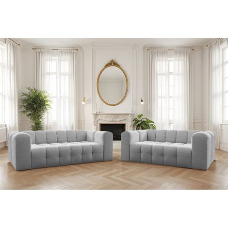 Sofaset Designersofa SOLVIE 2-3 in Stoff Moly Hellgrau