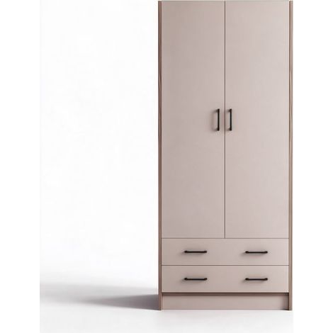Armadio H 210 cm. 2 ante con 2 cassetti con cassa noce naturale e ante cashmere