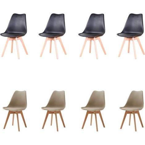 Esszimmerstühle 8er Set, Massivholzbeine, abnehmbares Kissen, modern, Schwarz+Beige (1/5)